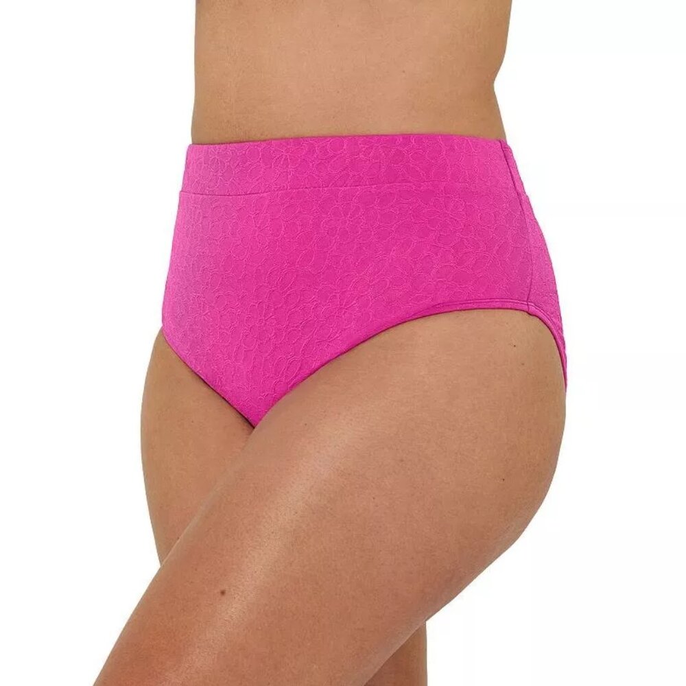 Freshwater High Waist Bikini Bottom Plus Size 3X Pink Floral Jacquard